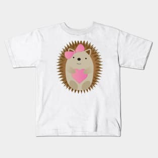 Cute Hedgehog wearing a Pink Bow Kids T-Shirt